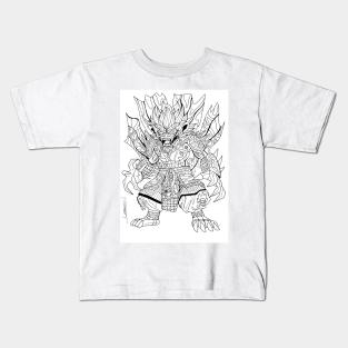 mexican yokai samurai in ecopop with totonac patterns art Kids T-Shirt